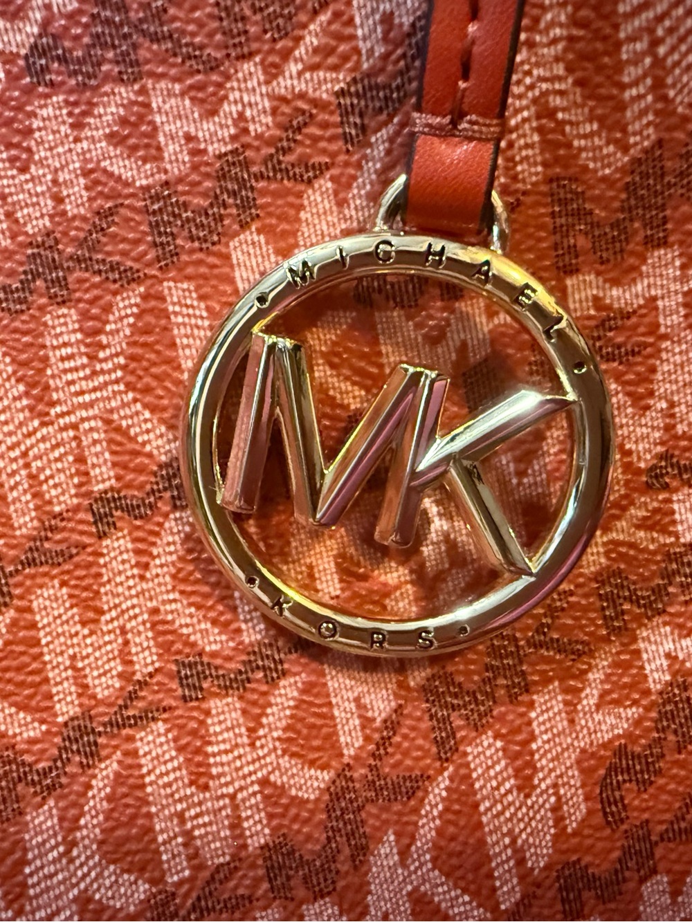Michael Kors Coral-Red MK Logo Tote with Gold Accent - Picture 2 of 16